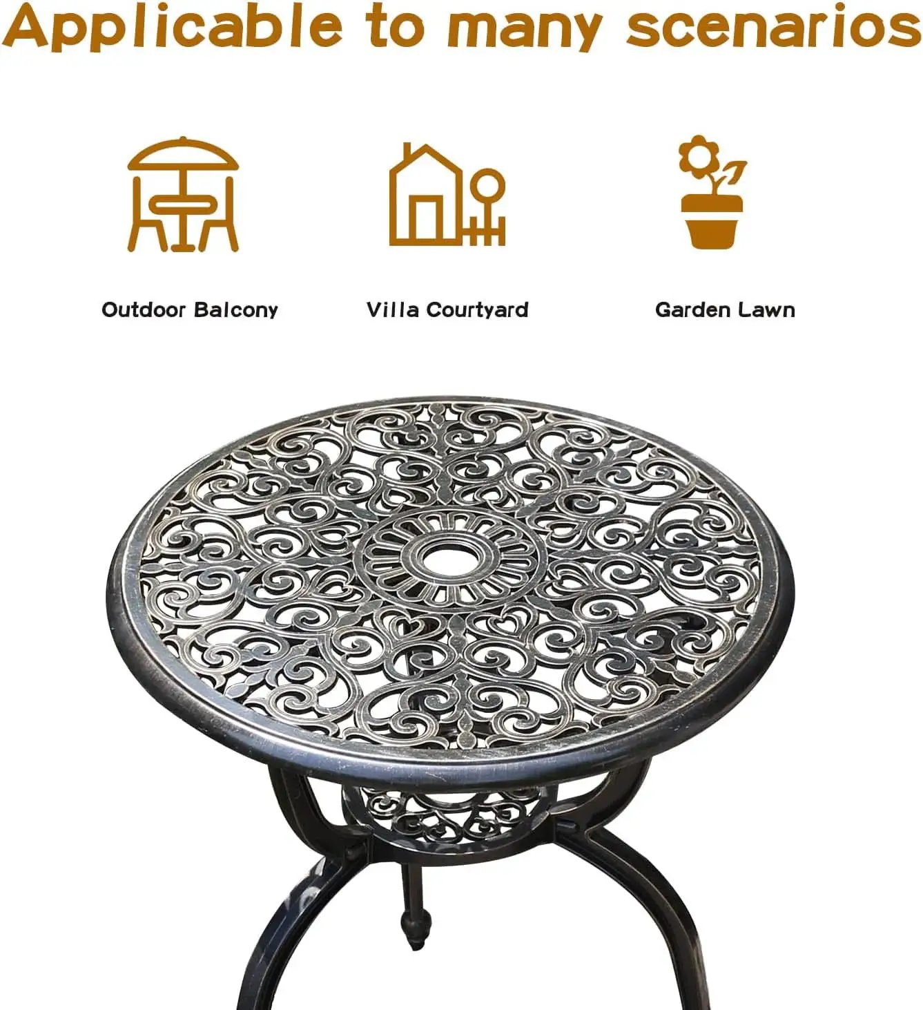 Cast Aluminum Patio Bistro Set With Umbrella Hole Outdoor from PriceLows™