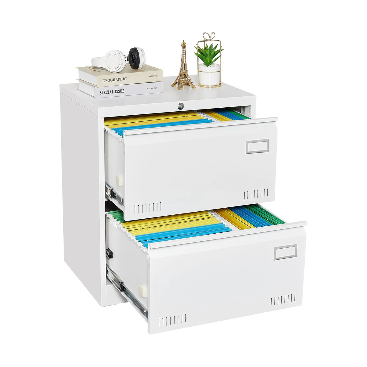 Lateral File Cabinet | 3 Drawer Locking Metal | Widened Drawers | 40 Inch Height