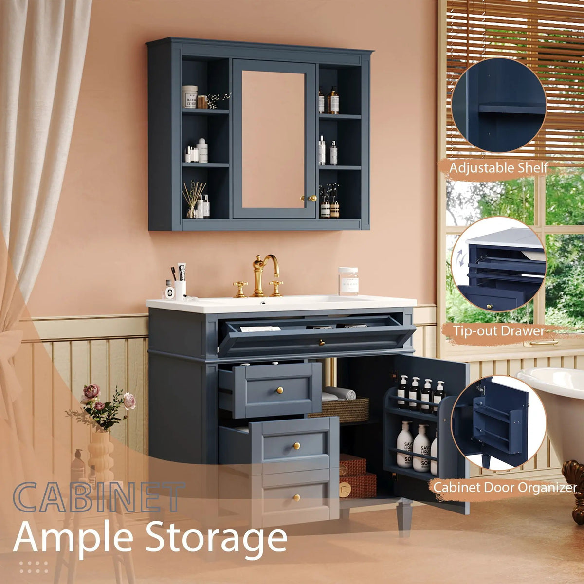 Bathroom Vanity With Mirror Cabinet | Single Sink | Soft Close Doors And Drawers