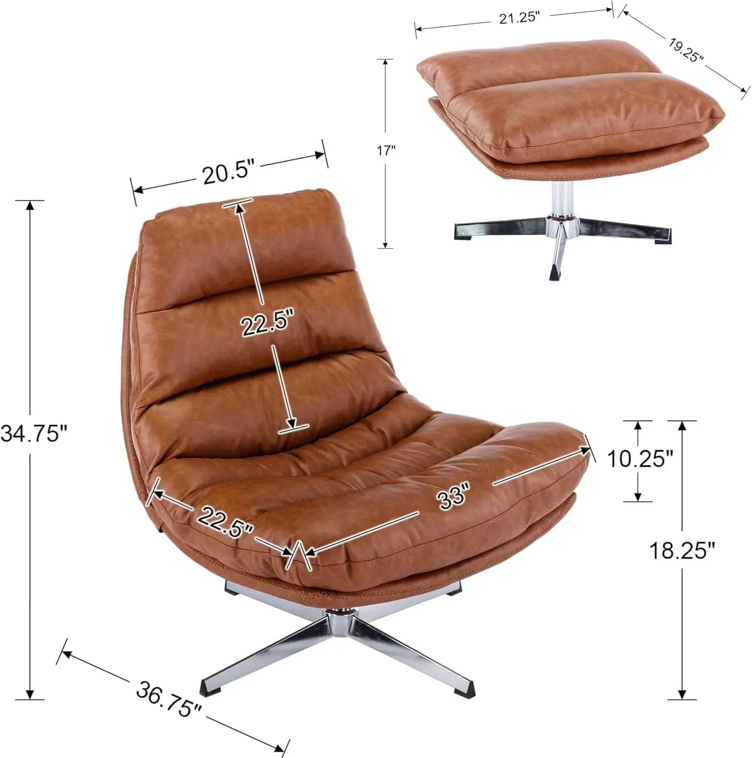 Brown Upholstered Faux Leather Swivel Chair Ottoman from PriceLows™