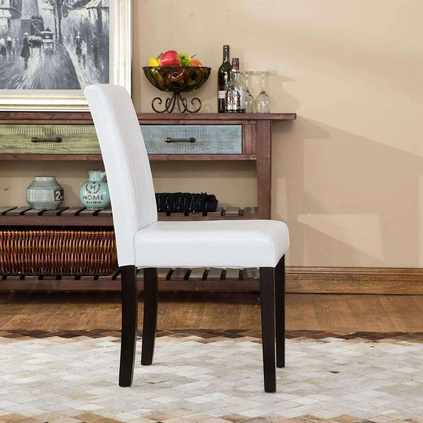 Off White Leatherette Padded Parson Chair Set of 2 from PriceLows™