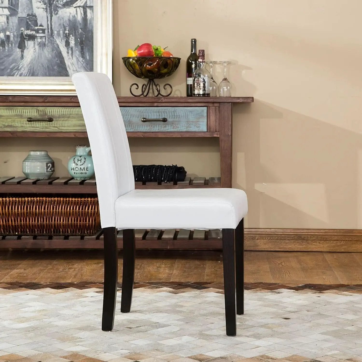 Off White Leatherette Padded Parson Chair Set of 2 from PriceLows™