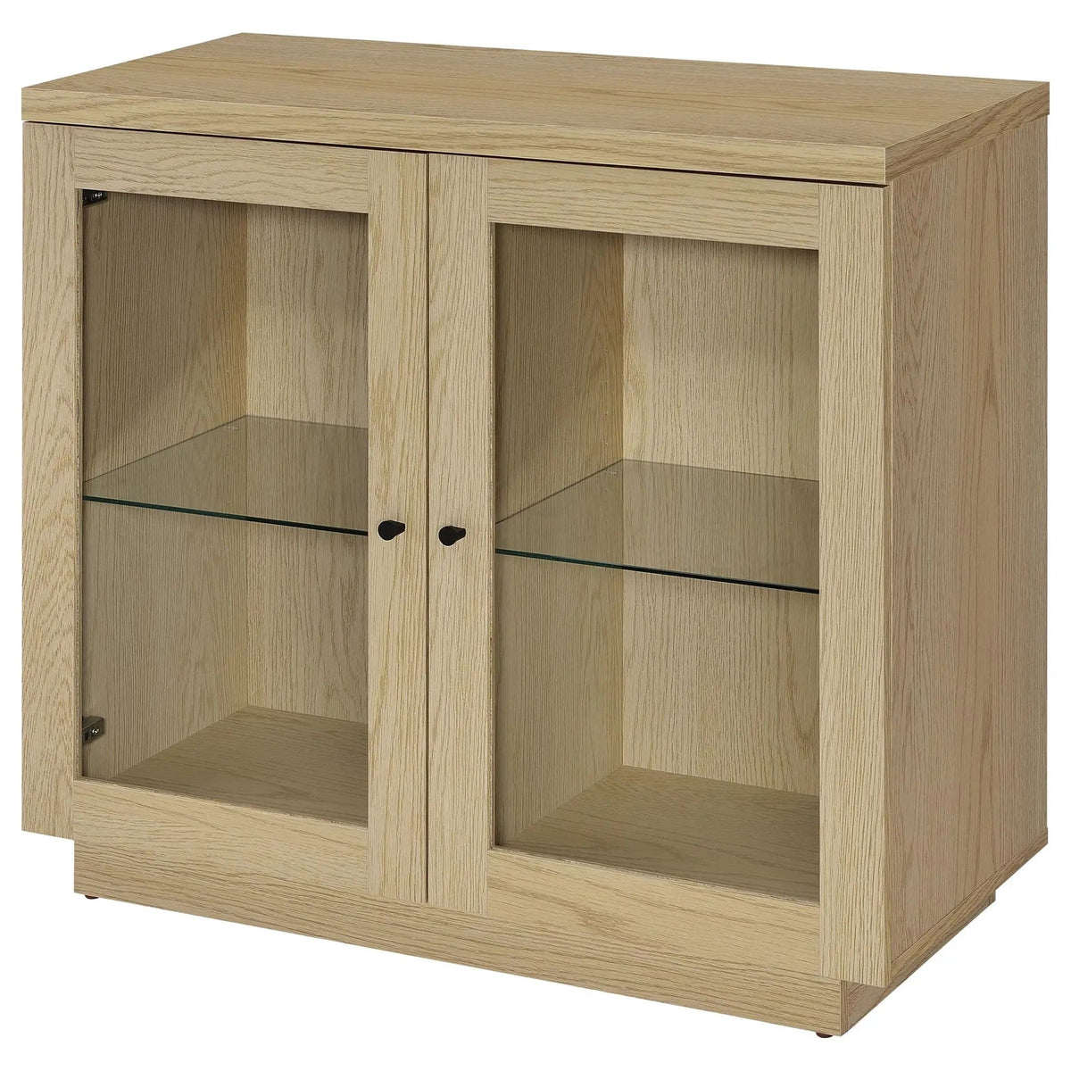 Tilbury 2-door Glass Front Accent Display Cabinet | 35.5 x 15.5 x 31.75 in | Tempered Glass & Wood | Light Oak