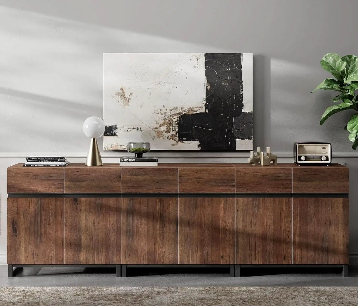 Brown 3 In 1 TV Stand For 100 Inch TV Adjustable Shelves Metal Base from PriceLows™