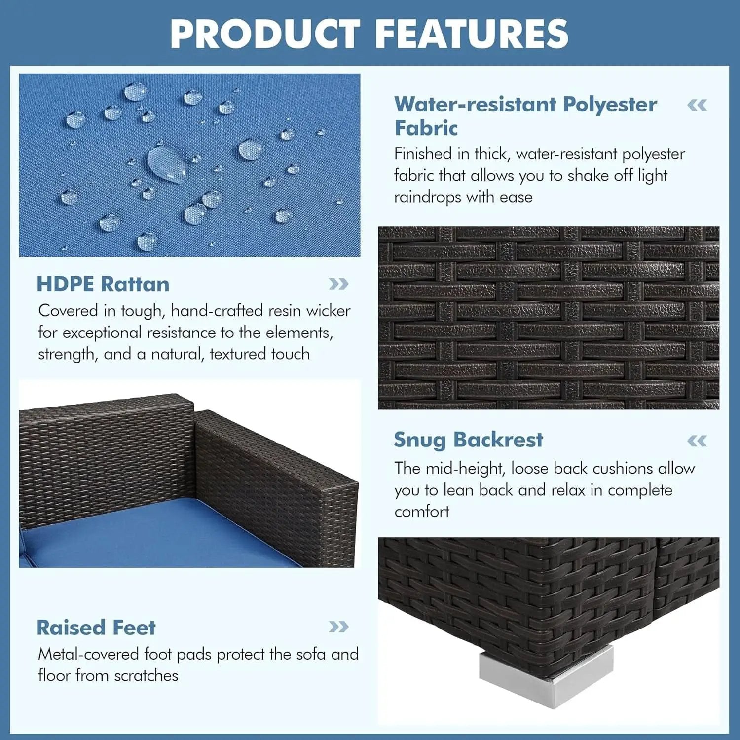 Outdoor Three-Seat Wicker Sofa with Deep Cushions and Pillows from PriceLows™