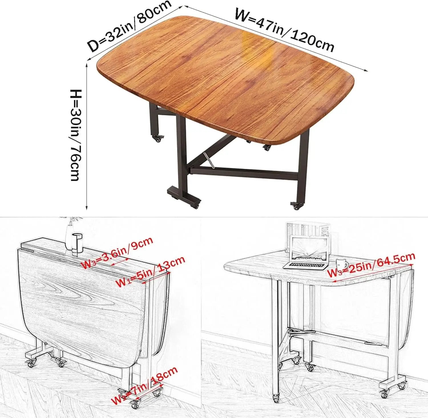 Forty Seven Inch Drop Leaf Folding Dining Table Solid Wood from PriceLows™