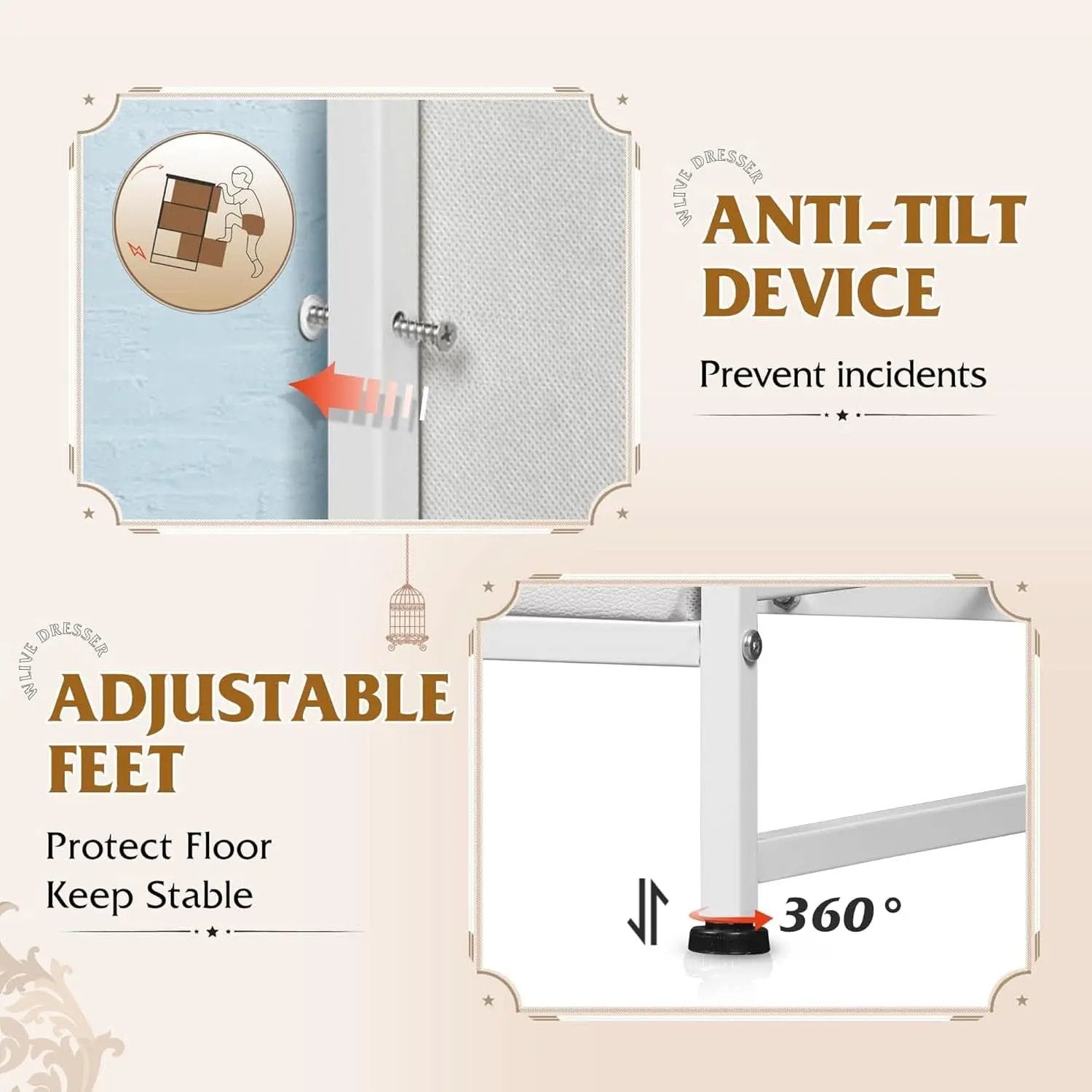 White Fabric Dresser With 6 Drawers And Fabric Bins from PriceLows™
