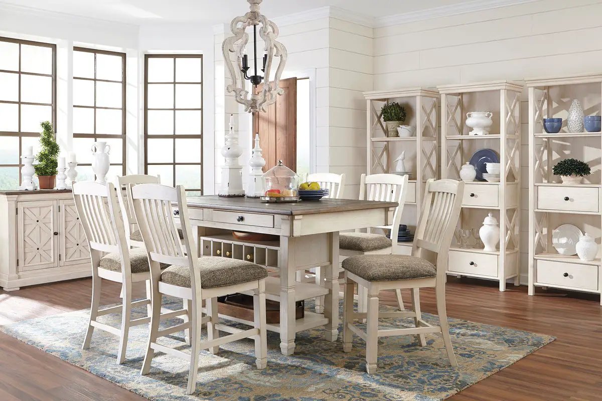 Bolanburg Counter Table Set | 5-Piece Rectangular | Two-Tone Oak And Acacia | Antique White