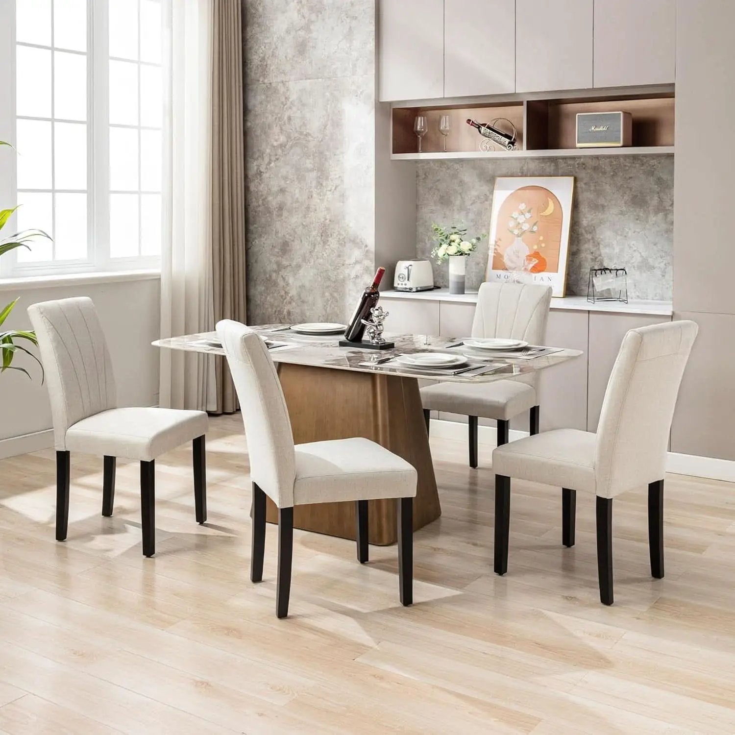 Beige Luxuriously Upholstered Dining Chairs Set Six from PriceLows™