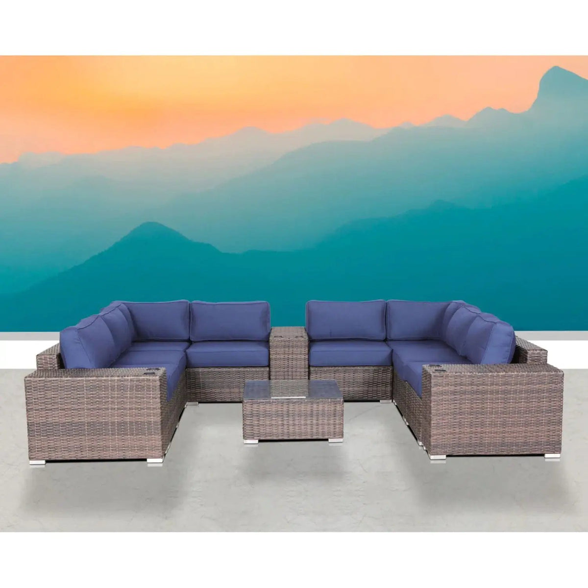 Patio Rattan Sectional Set | Half-Round HDPE Wicker | Rustproof Aluminum Frame | Fully Assembled