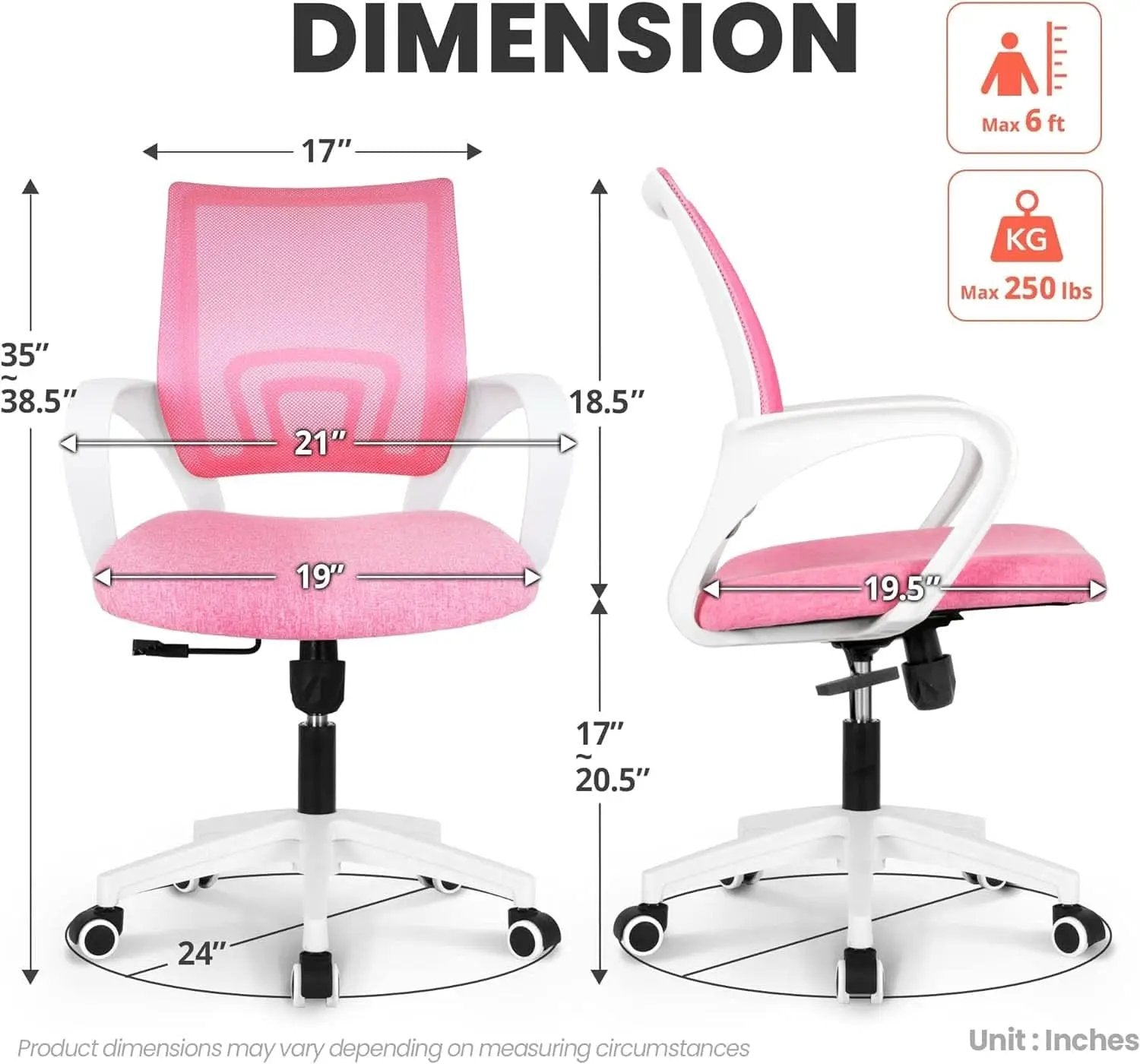 Ergonomic Pink Office Chair With Lumbar Support Mesh from PriceLows™