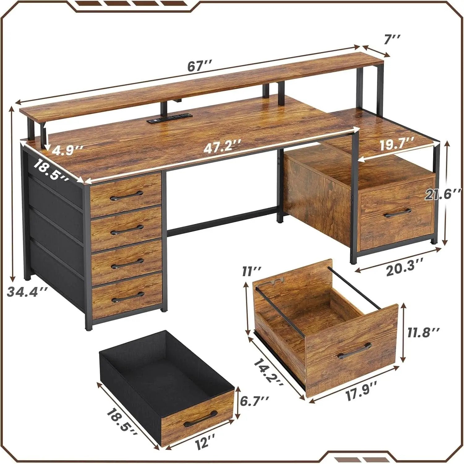 66 Inch Home Office Desk Rustic Brown Durable Construction from PriceLows™