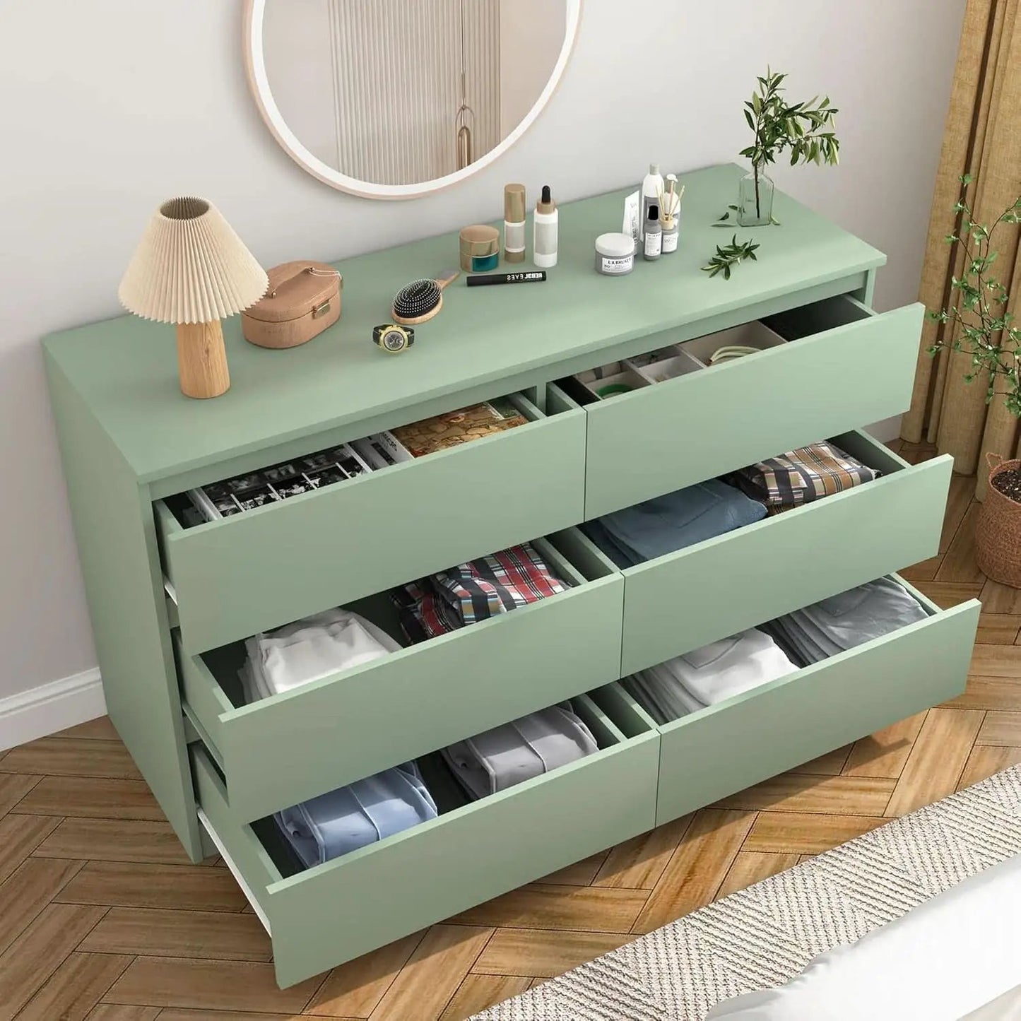 Wooden Six Drawer Dresser For Bedroom Storage Space Saver from PriceLows™