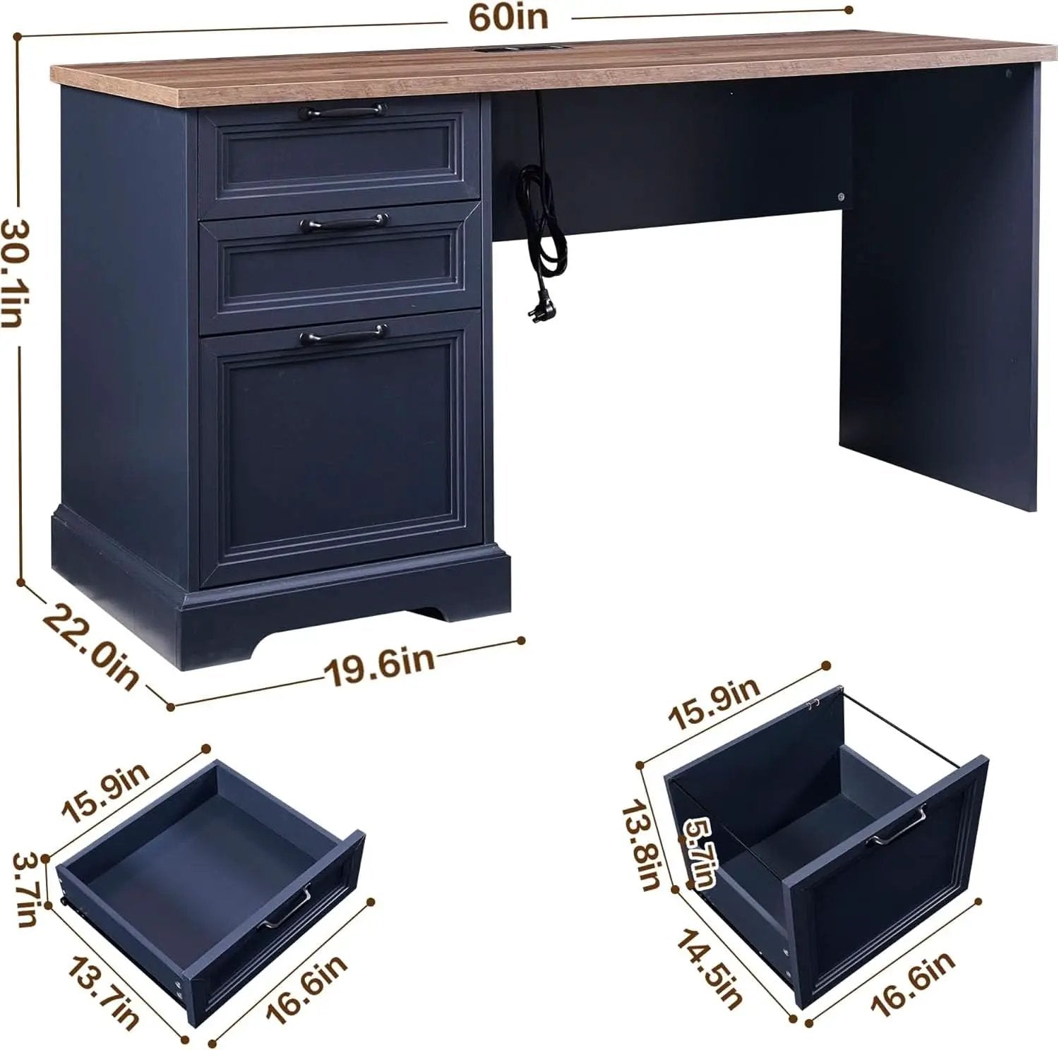 Blue Farmhouse Executive Desk With Charging Station from PriceLows™