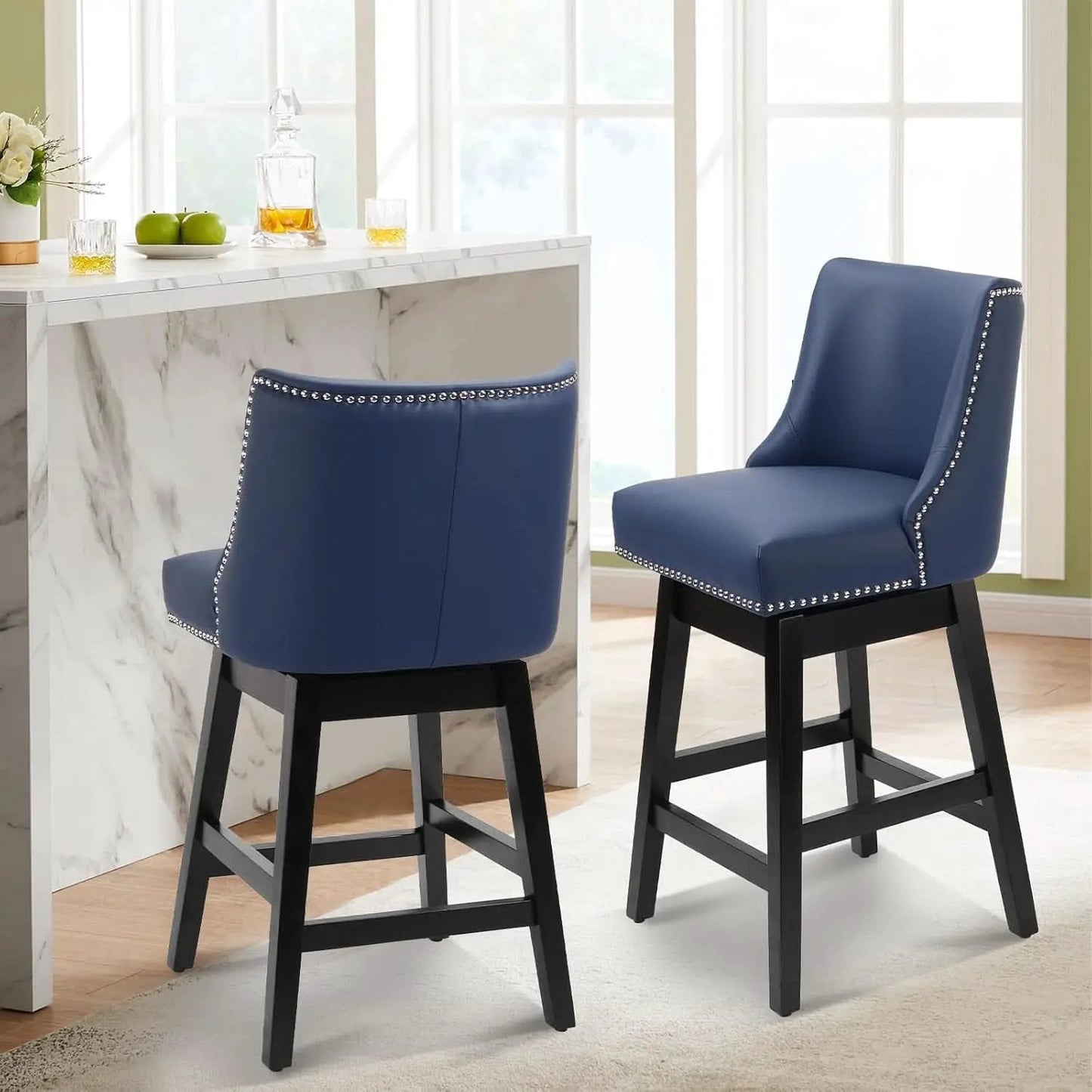 Swivel Bar Stools 26 Inch Counter Height Blue Faux Leather from PriceLows™