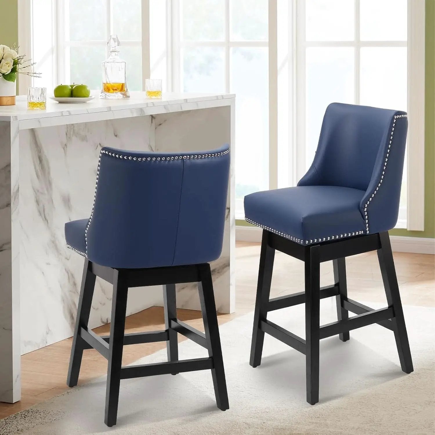 Swivel Bar Stools 26 Inch Counter Height Blue Faux Leather from PriceLows™