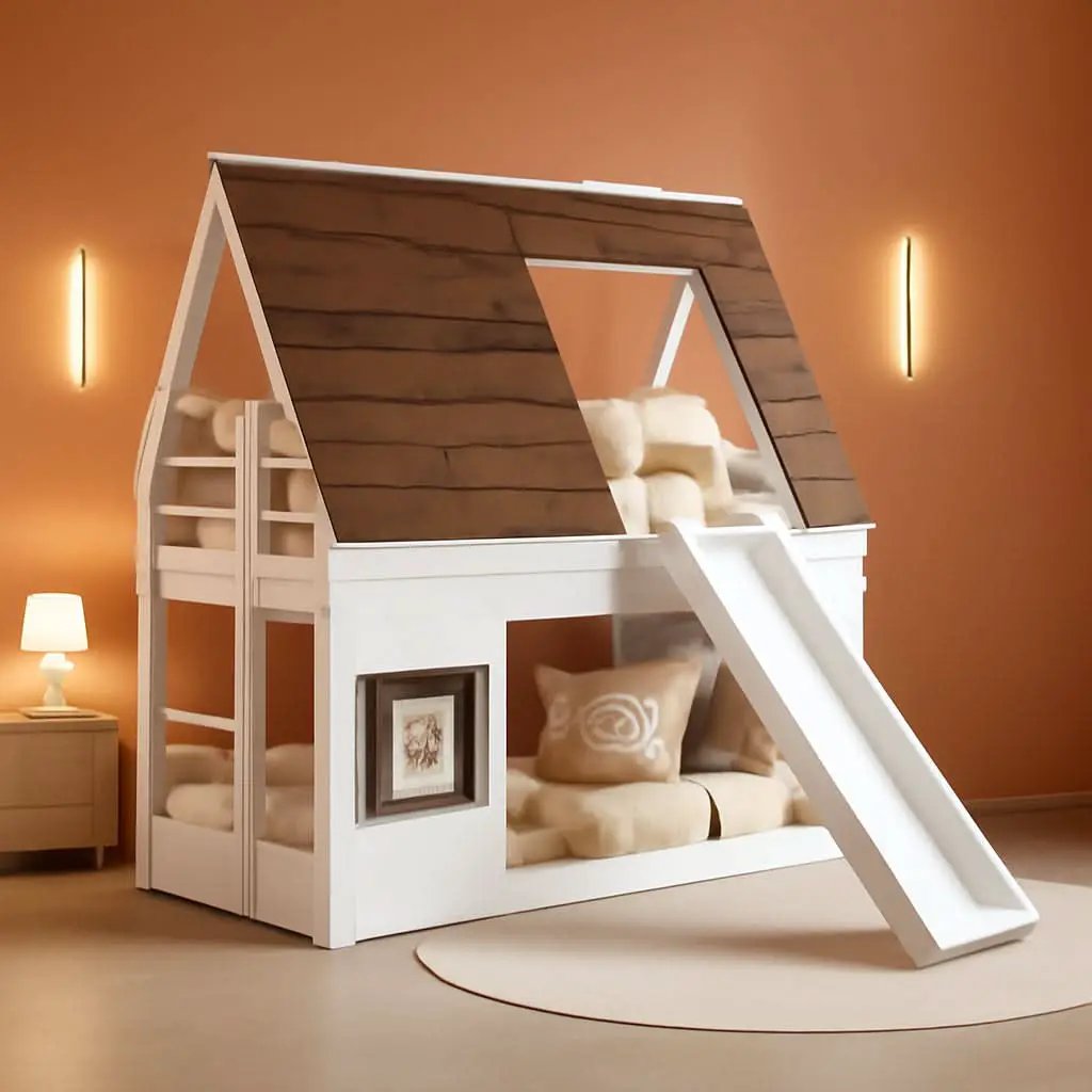 Twin Over Twin Bunk Bed With Slide For Kids Room Ready from PriceLows™