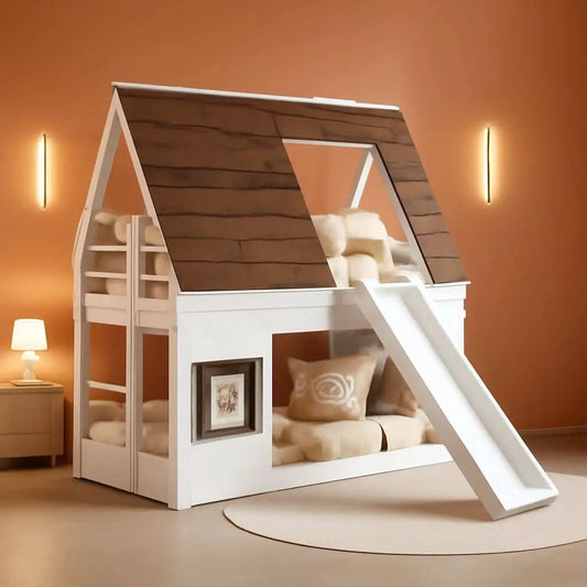 Twin Over Twin Bunk Bed With Slide For Kids Room Ready from PriceLows™