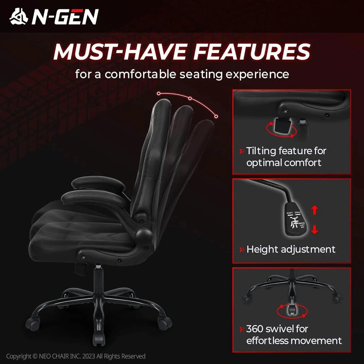 Ergonomic Gaming Chair Black With Premium Lumbar Support from PriceLows™