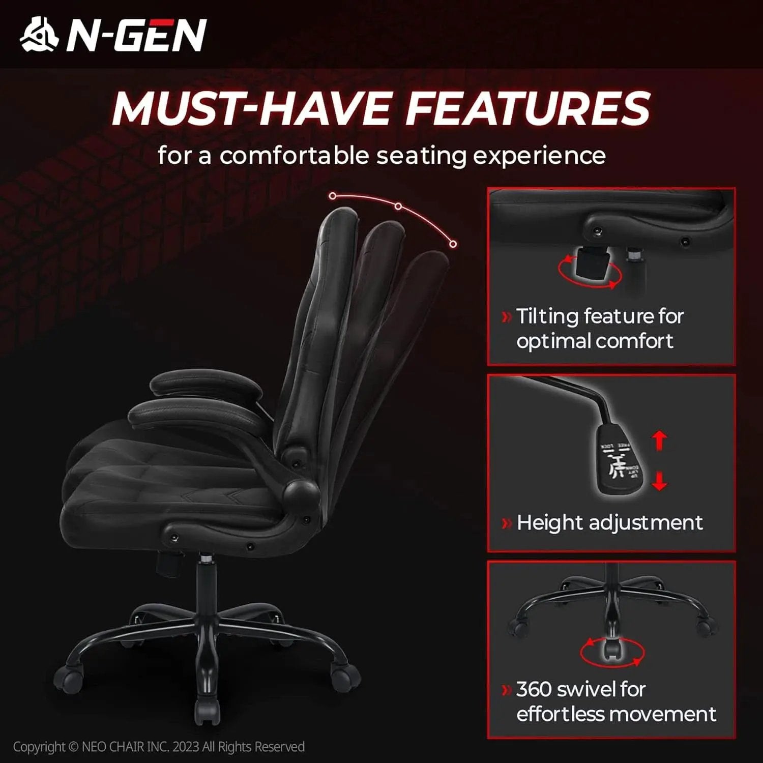 Ergonomic Gaming Chair Black With Premium Lumbar Support from PriceLows™