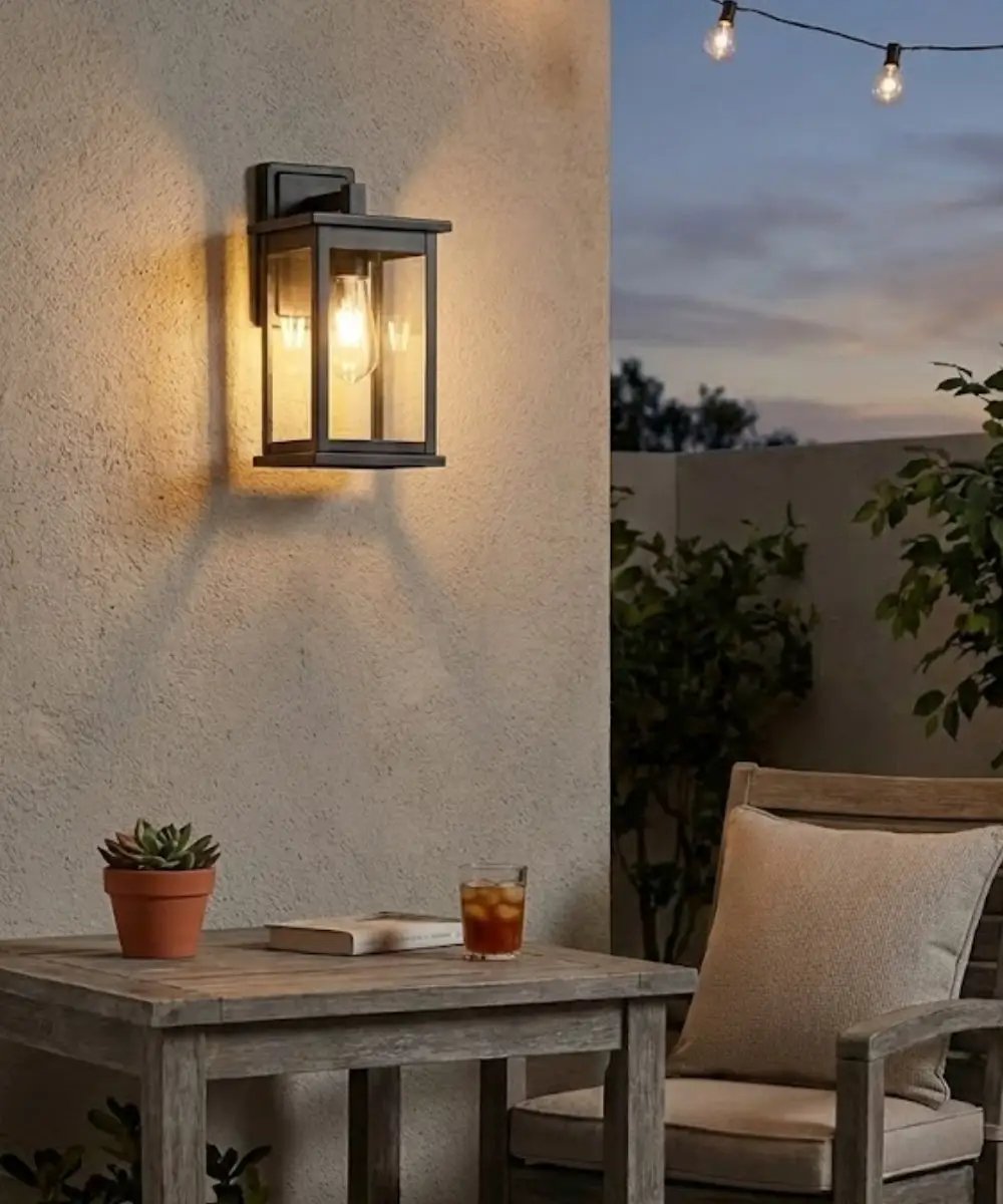 Outdoor Wall Light | 11 Inch Matte Black | Dusk To Dawn Glass Shade