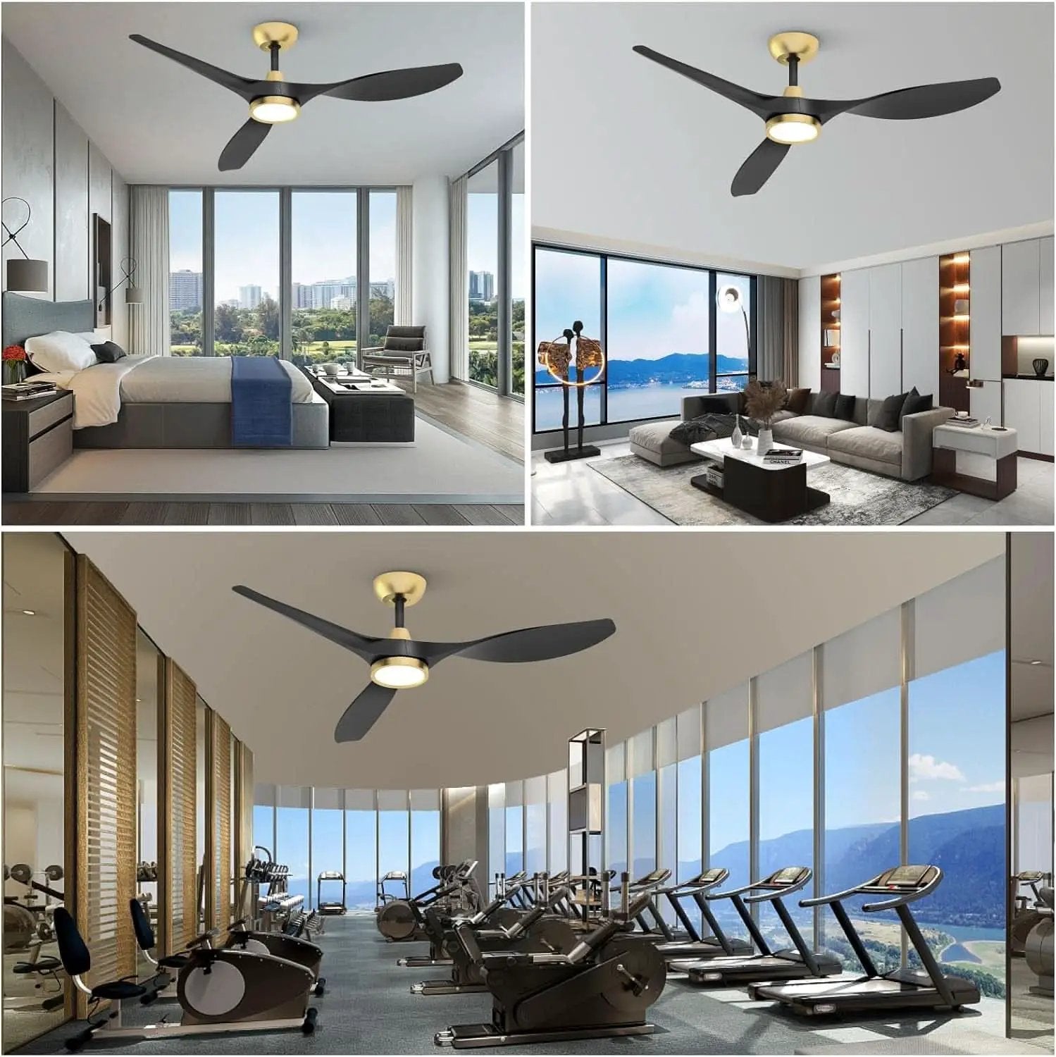 52 Inch Black Gold Indoor Ceiling Fan With LED Light from PriceLows™