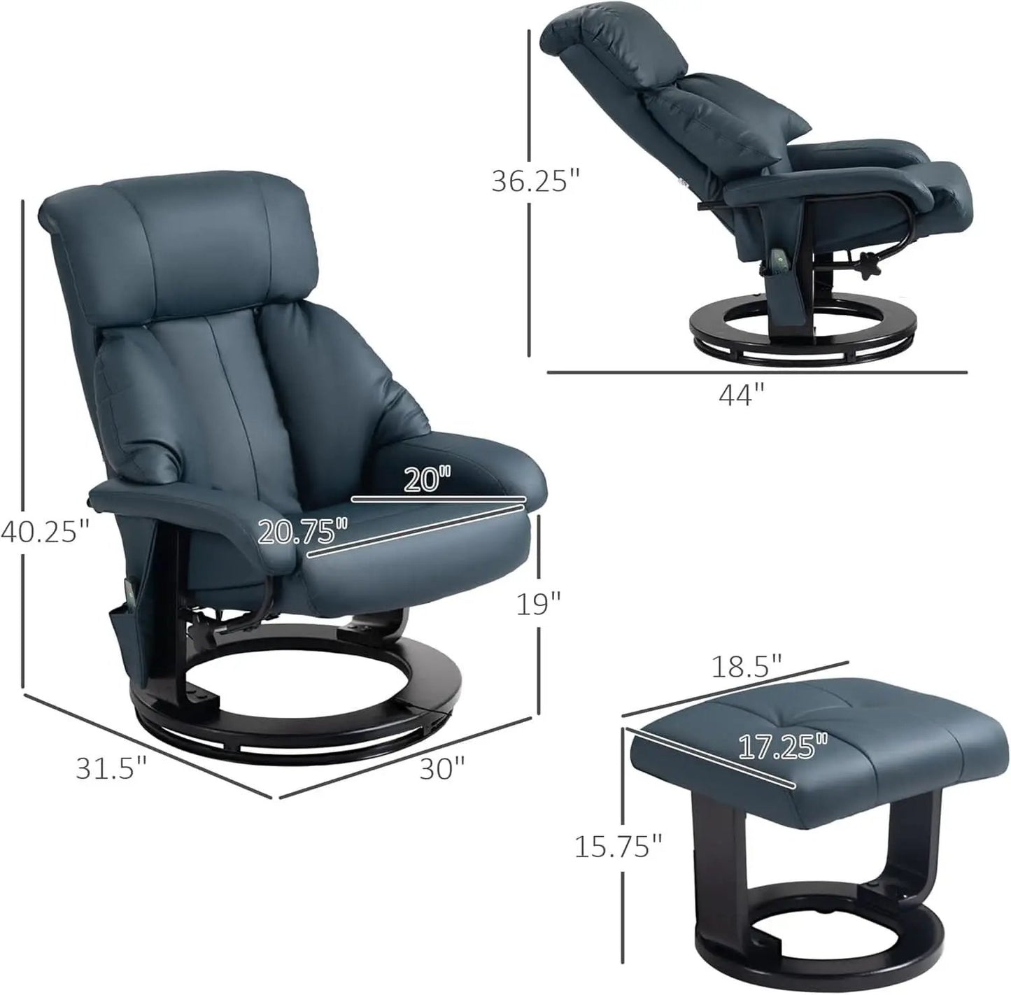 Blue Massage Recliner Chair With 360 Swivel Ottoman from PriceLows™