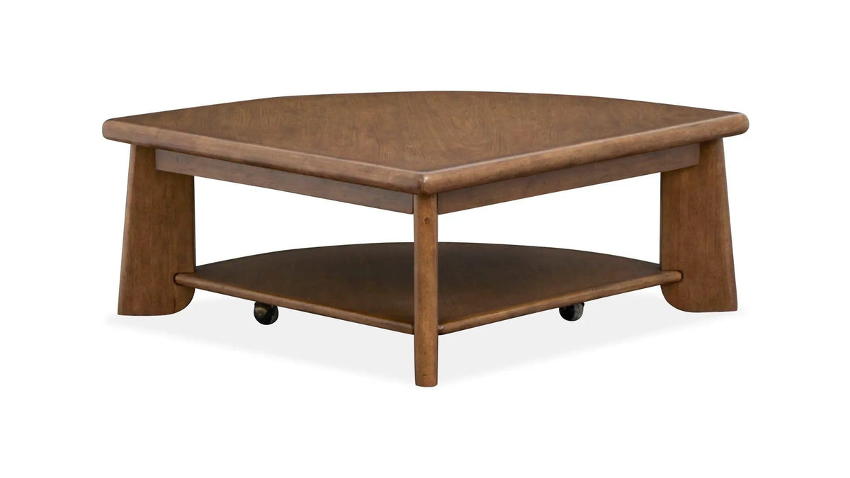 Tanner Pie Shaped Lift Top Cocktail Table With Casters | 38 x 38 x 16.5 in | Veneer & Wood | Tawny Brown