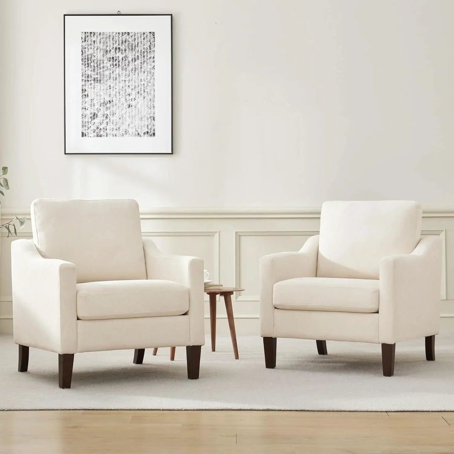 Beige Upholstered Mid Century Modern Accent Armchair from PriceLows™