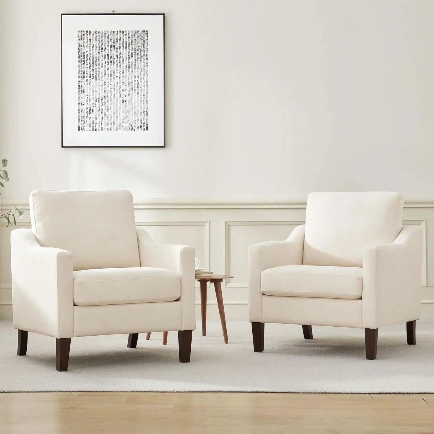 Beige Upholstered Mid Century Modern Accent Armchair from PriceLows™
