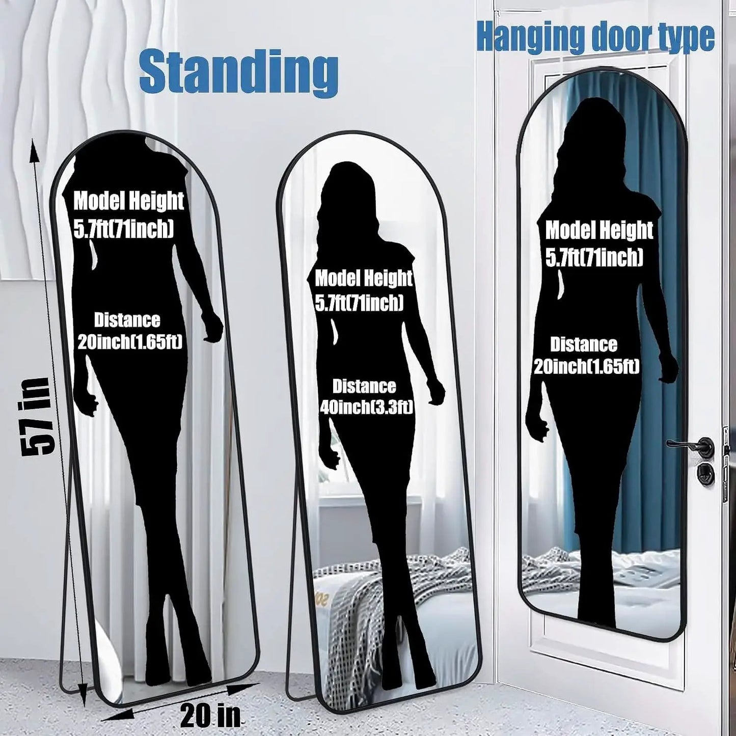 Black 57 Inch Full Length Arch Mirror For Entryway from PriceLows™