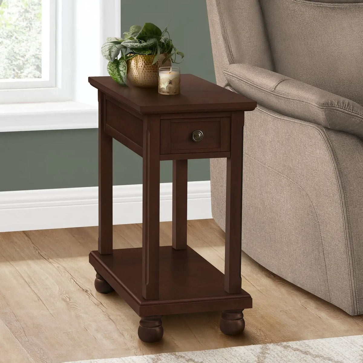 Accent End Table | Traditional Design | Storage Drawer | Espresso