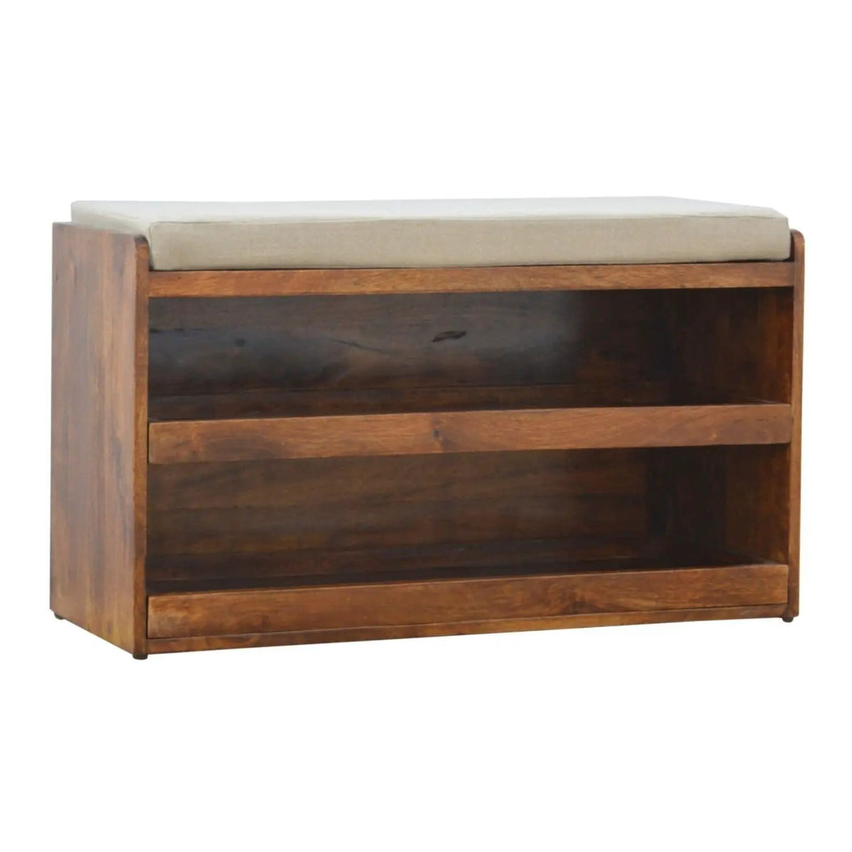 Pull Out Shoe Bench Chestnut / Mud Linen | 35.43 x 14.17 x 19.69 in | Mango Wood & Linen | Home