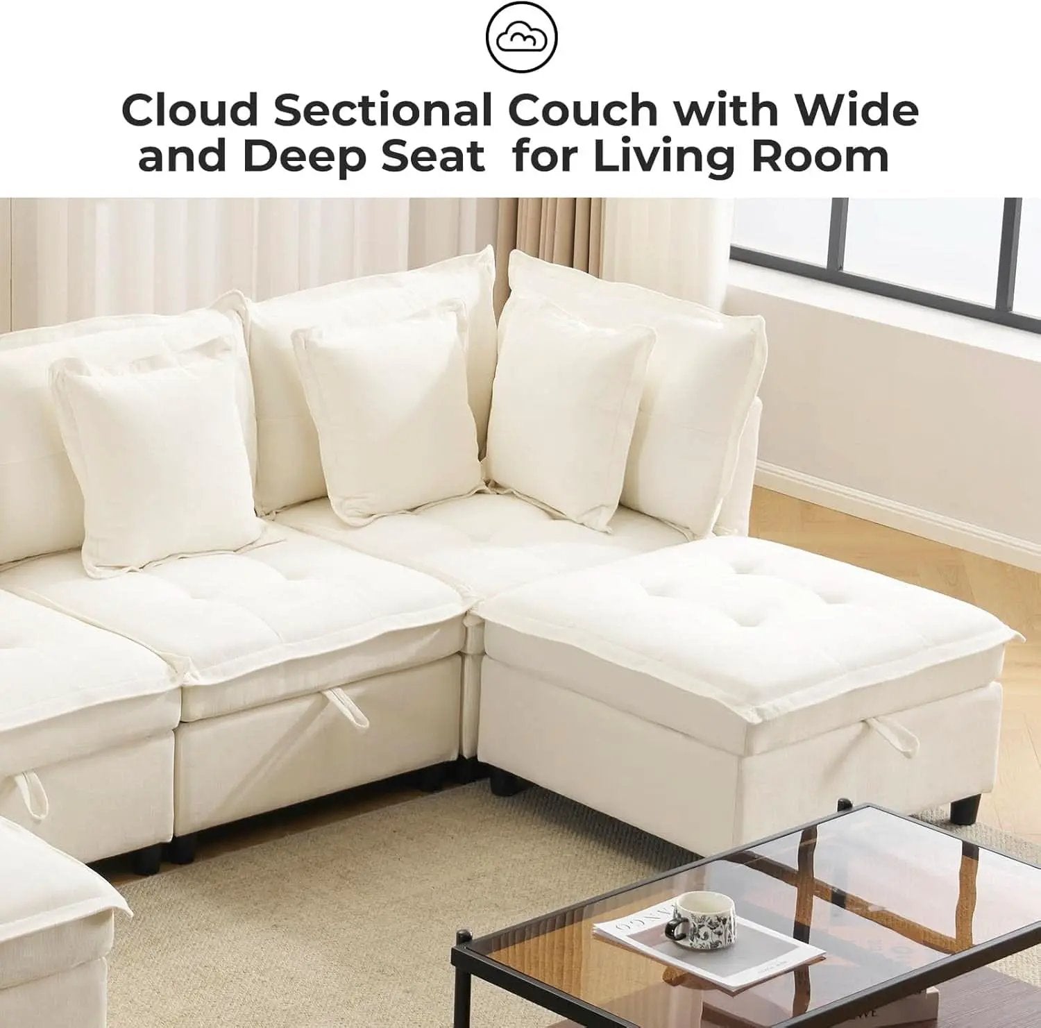 White OneThirtyThreeInch Modular Sectional Sofa Hidden Storage from PriceLows™