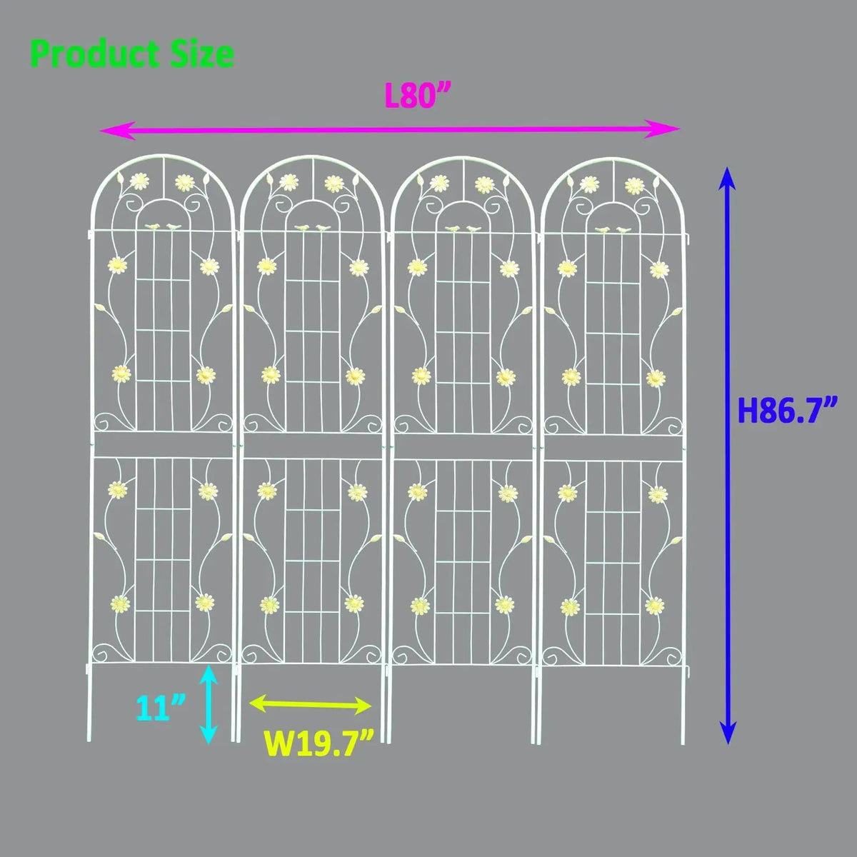 Metal Garden Trellis | Galvanized Steel | Powder Coated | 4 Piece Set