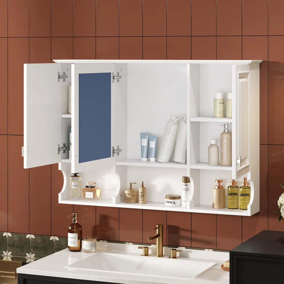 Over-Toilet Mirror Cabinet | Open Shelves | Adjustable Interior | 41 Inch Width