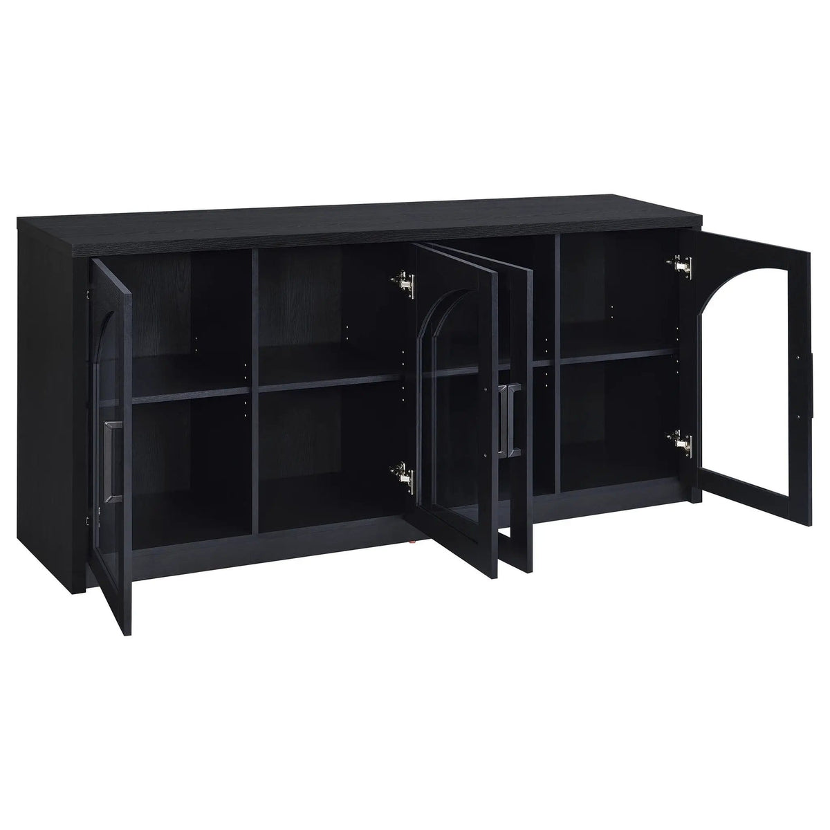 Riva 4-door Dining Sideboard Buffet Storage Credenza | 68.25 x 15.5 x 33 in | Engineered Wood & Glass | Black