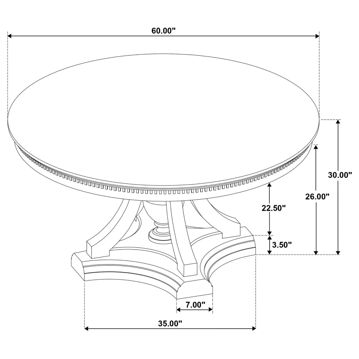 Ridgewell Round Pedestal Dining Table Dark | 60 x 60 x 30 in | Rubberwood & Engineered Wood | Oak