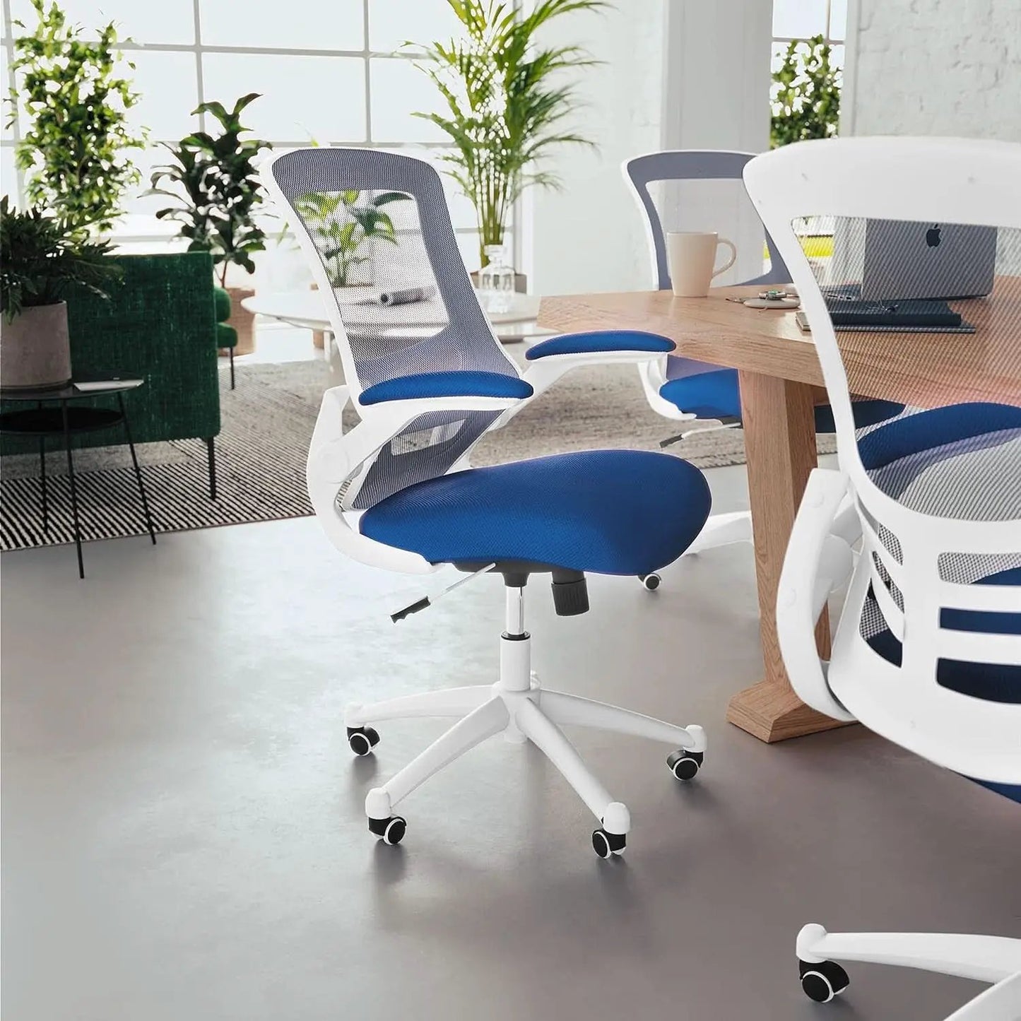 Ergonomic Office Chair Blue Mesh With White Frame Mid Back from PriceLows™