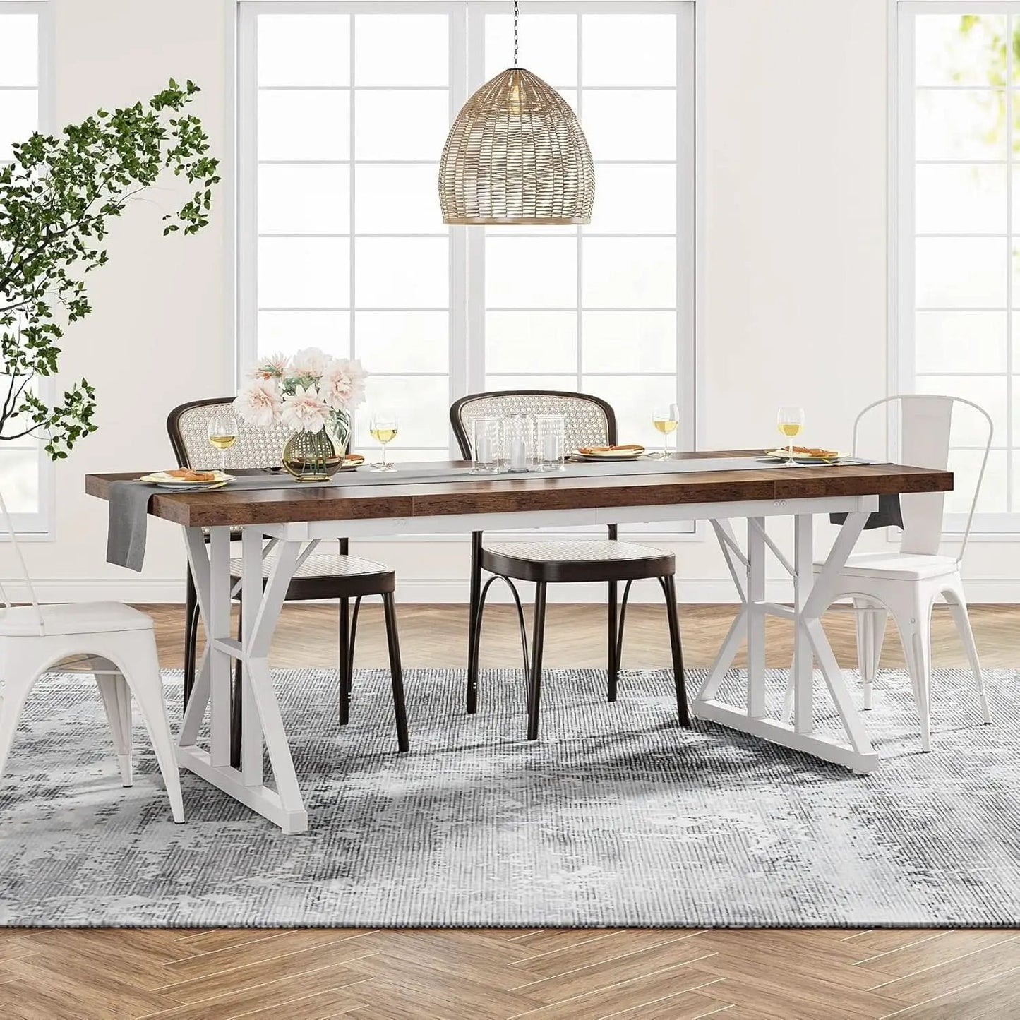 Farmhouse Dining Table For 6, 70.8 Inch Wood Table Two Tone from PriceLows™