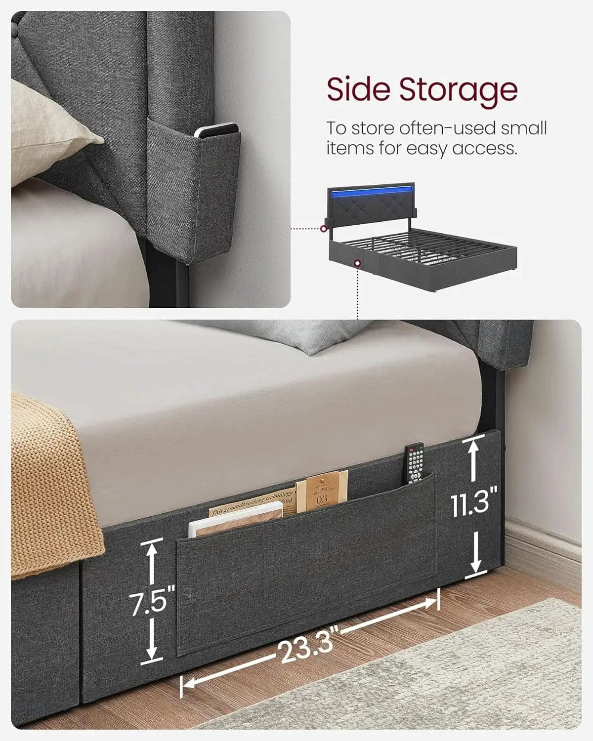 Illuminated Full Size Bed Frame With USB C Ports Headboard from PriceLows™