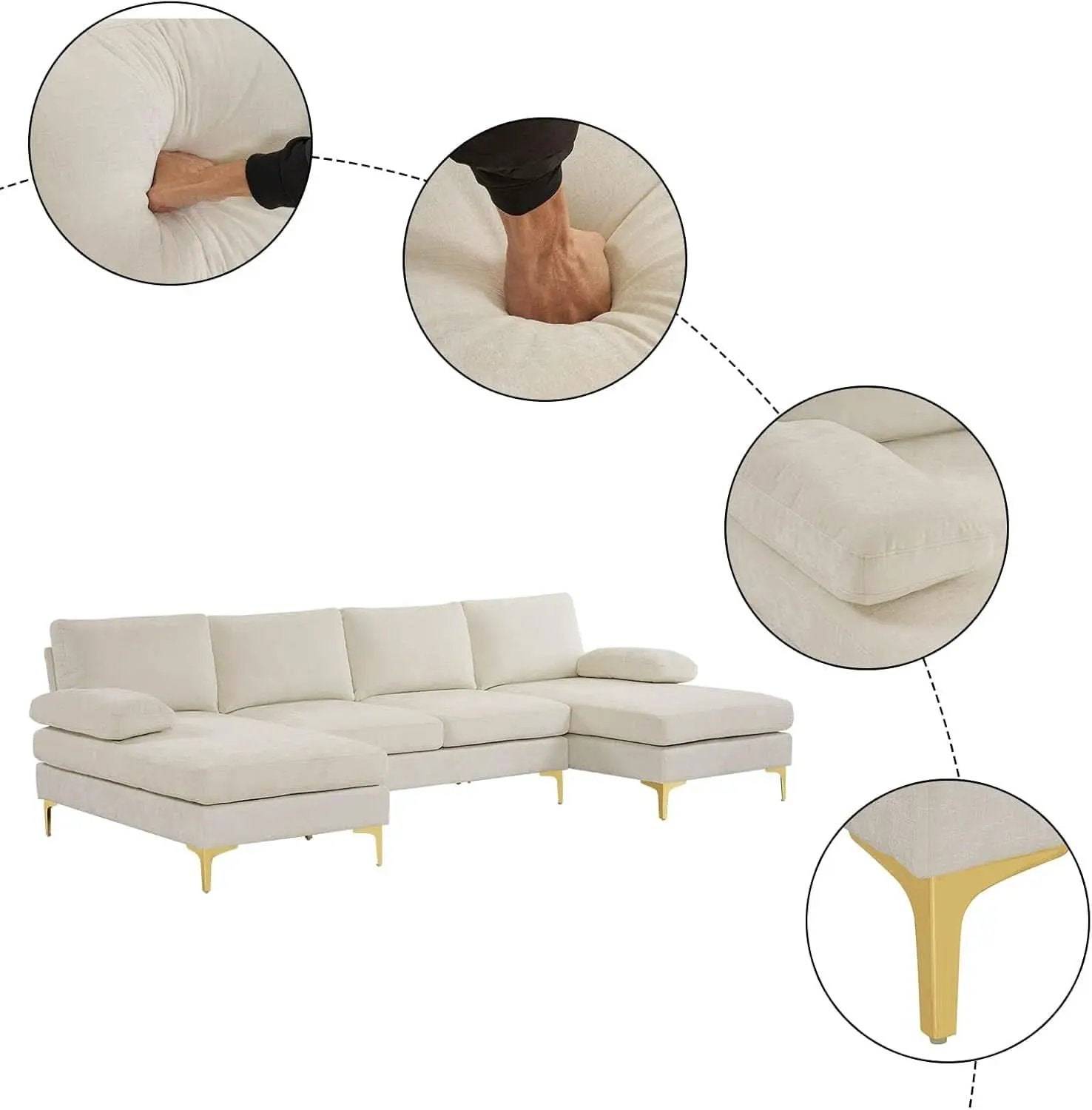 Convertible Sectional Sofa 110 Inch U Shape Creamy White from PriceLows™