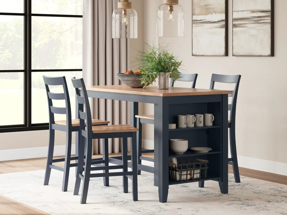 Gesthaven Rectangular Counter Set | 5-Piece | Dining Room Counter Height | Natural Wood Tone