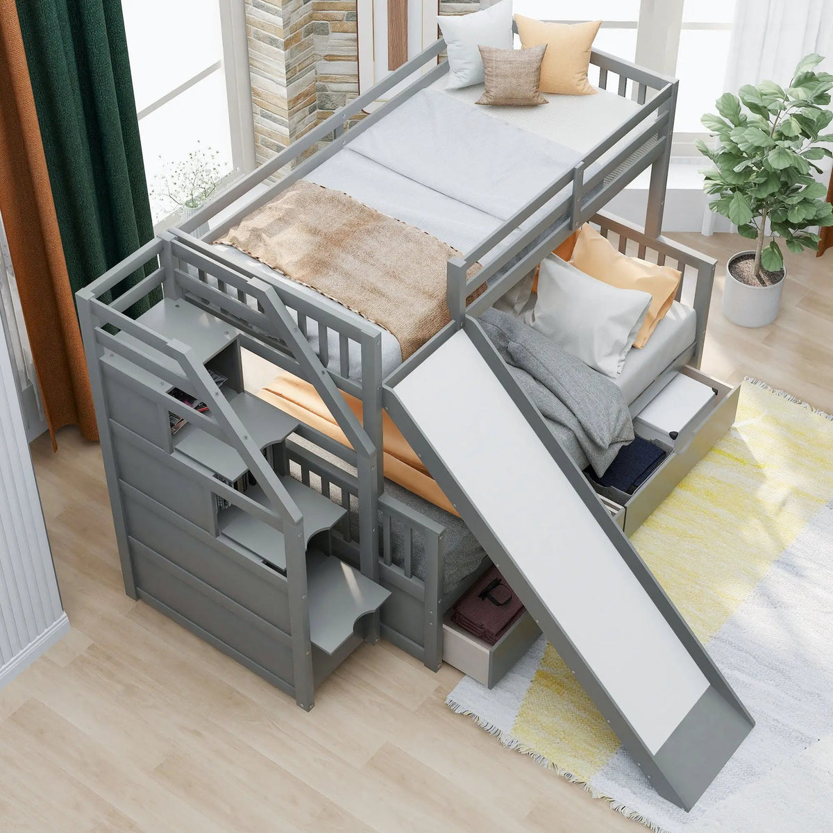 Bunk Bed | Storage Staircase | Slide | Desk With Drawers