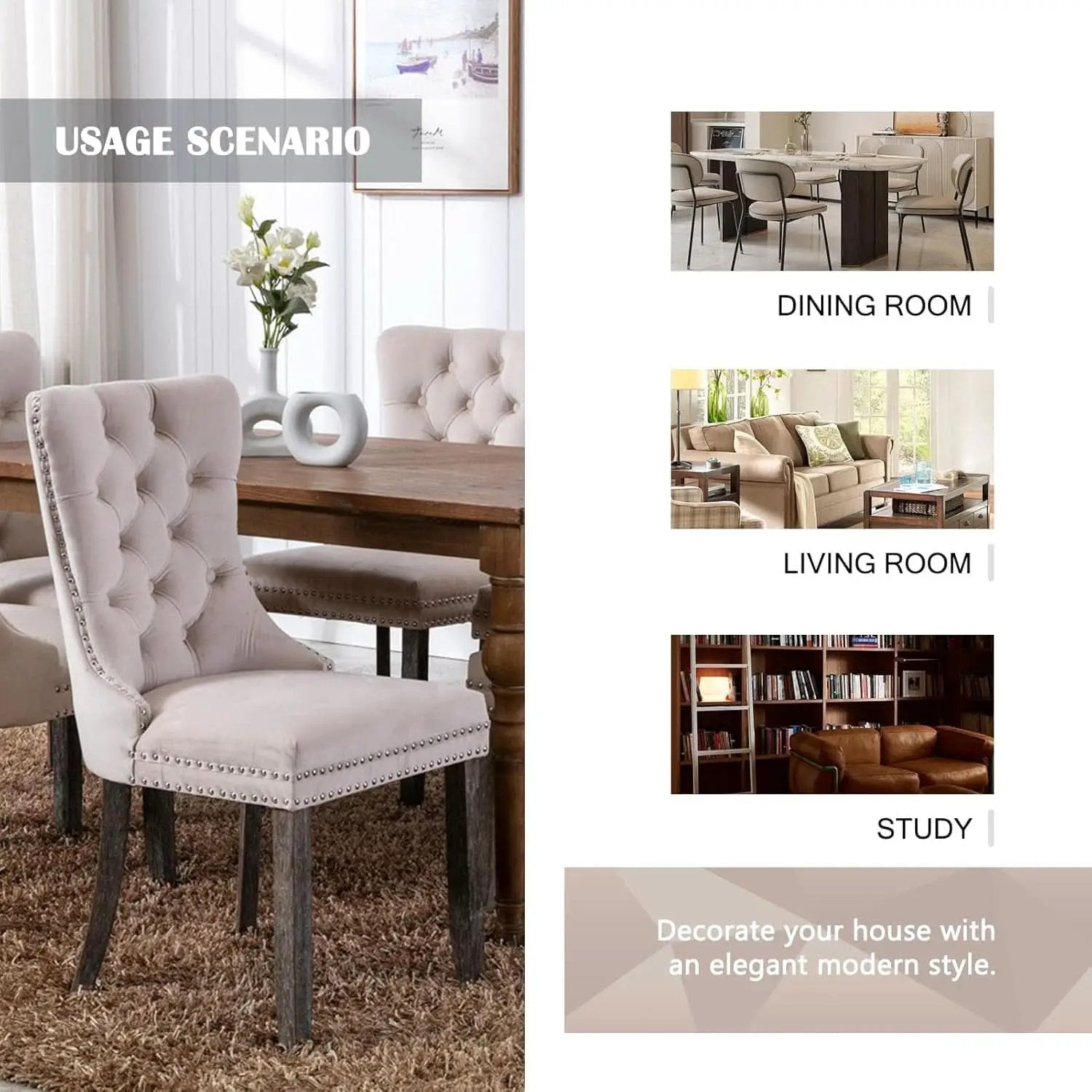 Velvet Dining Chairs Set Of 4 Beige With Ring Pull Trim from PriceLows™