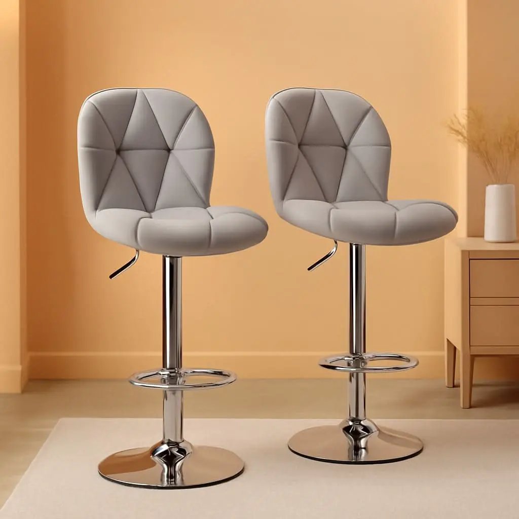 Grey PU Leather Bar Stools Set Of 2 Adjustable Height from PriceLows™