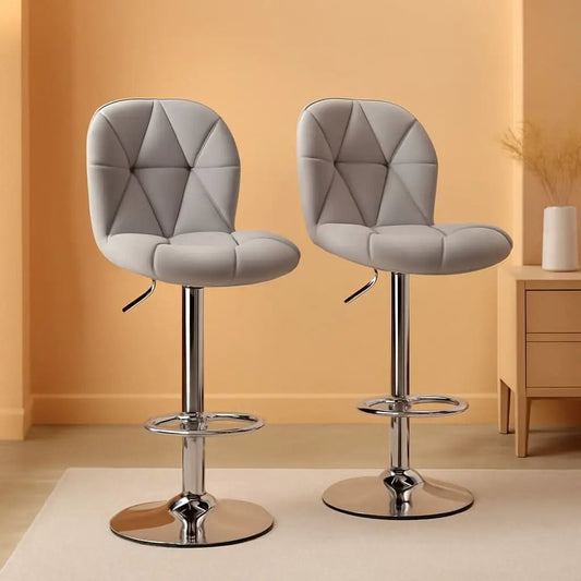 Grey PU Leather Bar Stools Set Of 2 Adjustable Height from PriceLows™