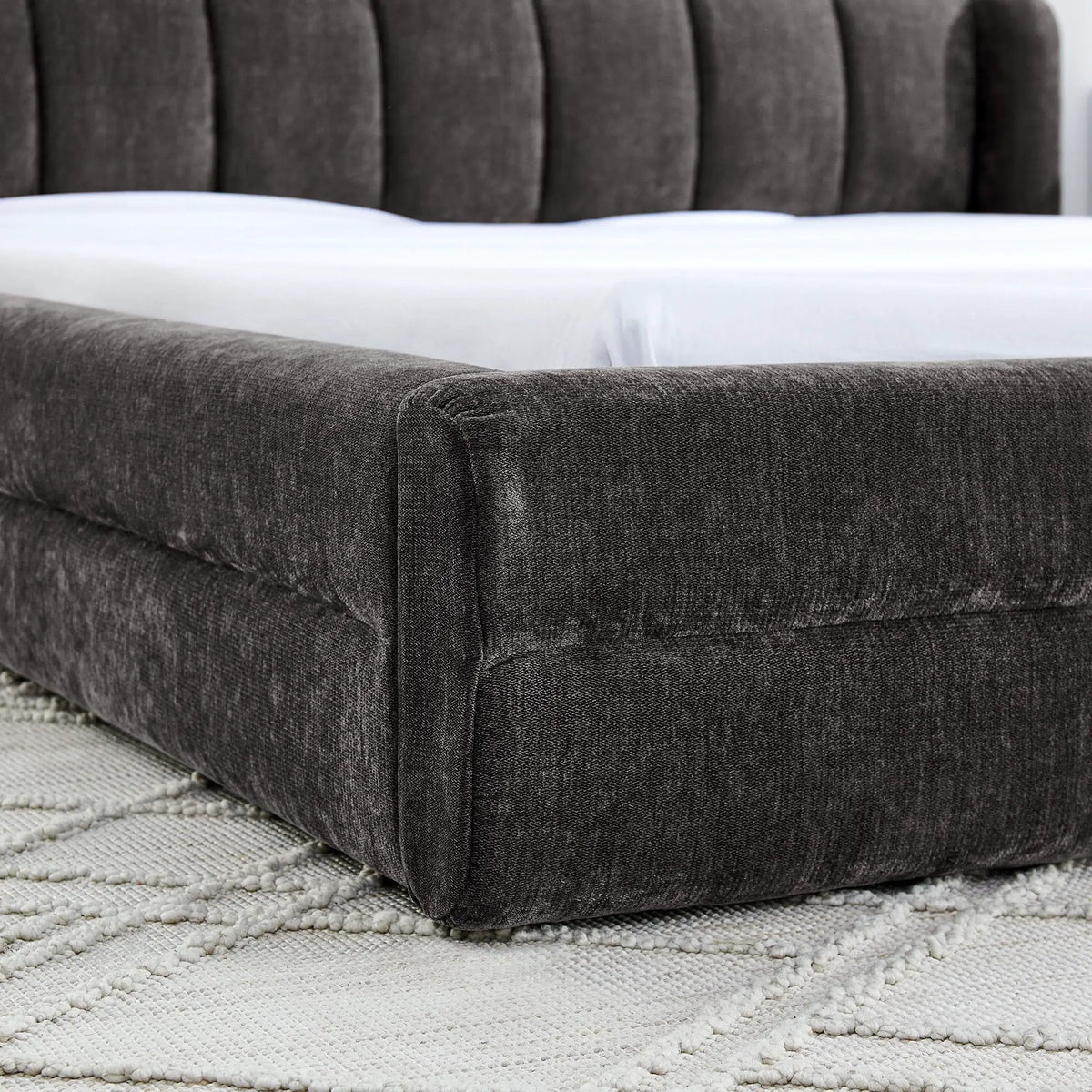 Modern Upholstered Bed Frame | Queen Size | Thick Fabric Upholstery | Grounded Headboard Design