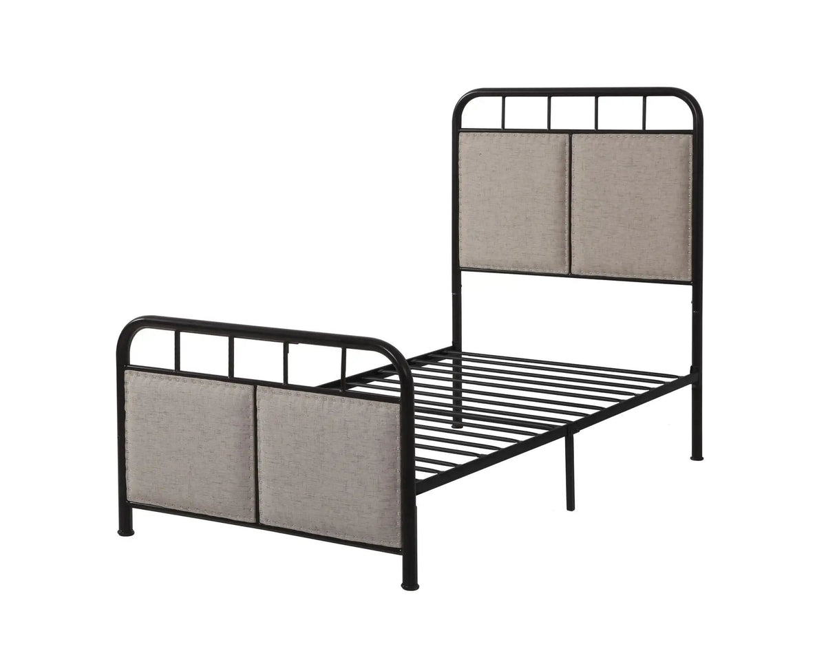 Twin Size Linen Upholstered Platform Metal Bed Frame With Fabric Headboard And | 77.5 x 41.25 x 53.75 in | Linen & Fabric | Brown