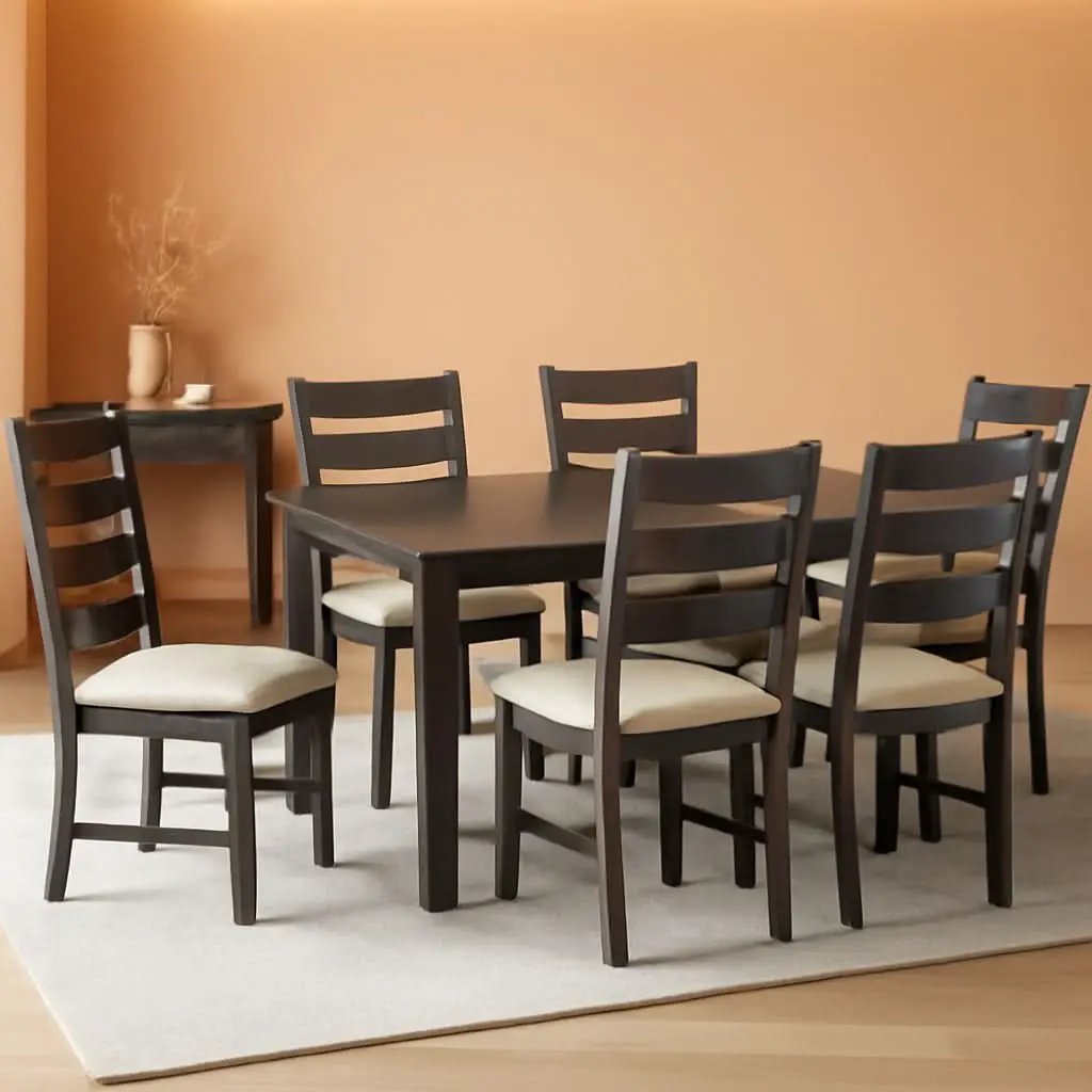 Brown Rectangular Dining Table Set Upholstered Chairs from PriceLows™